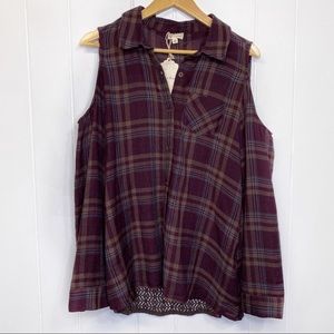 hem thread flannel cold shoulder button up new nwt